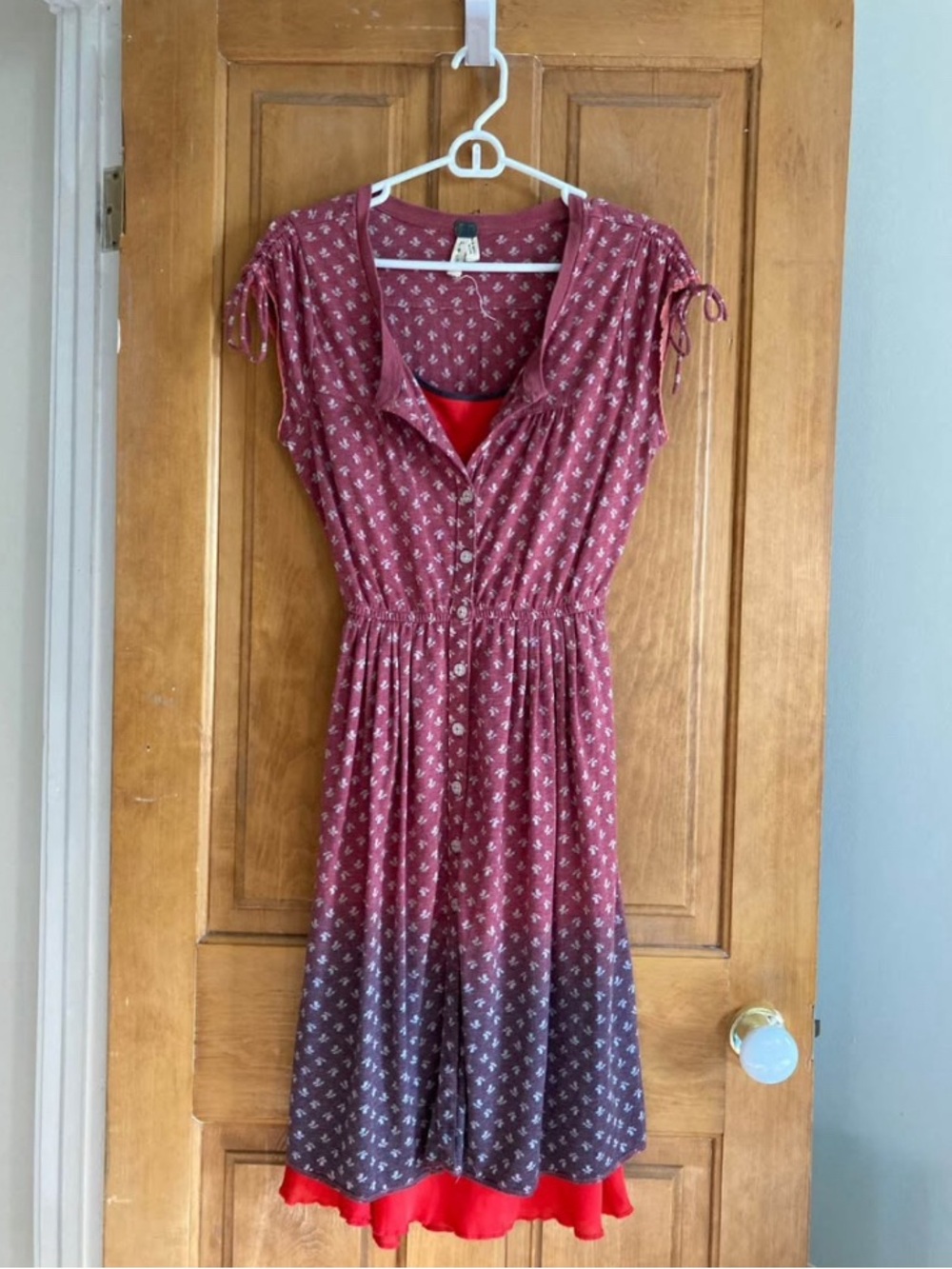We The Free Burgundy Floral Midi Dress with Red Slip